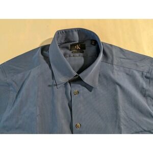 Calvin Klein Men's Dress Shirt Slim Fit Non-Iron Blue Cotton 16.5 34/35 L